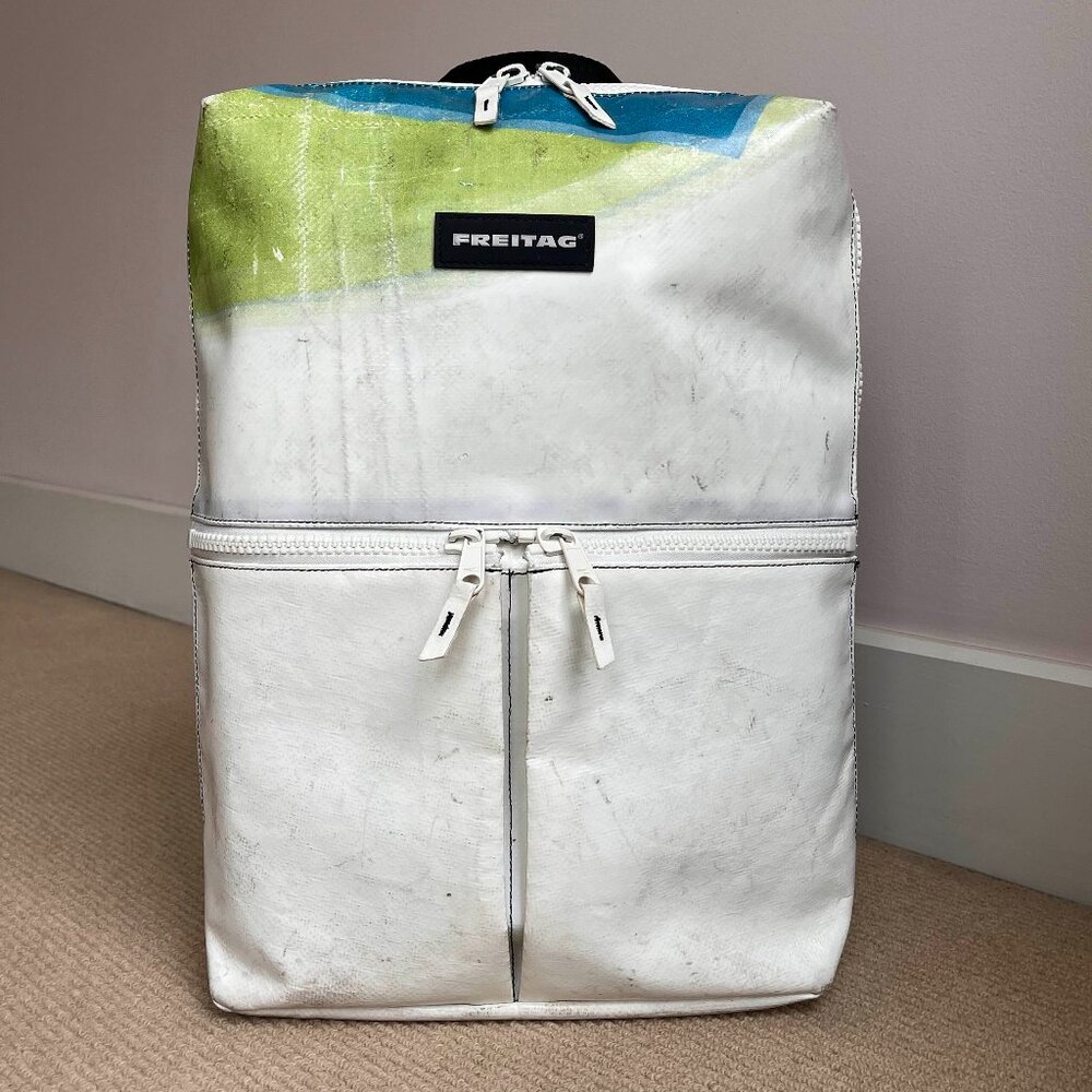 FREITAG F49 Fringe Backpack White with Blue/Green Accents